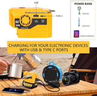 200W/300W Power Inverter for Dewalt/Makita/Milwaukee/Ryobi 18-20V to 110V-120V Adapter